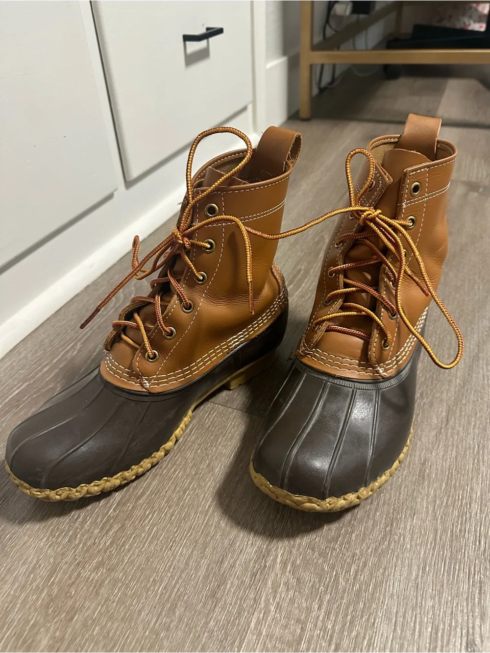 L.L. Bean Women’s Bean Boot — Tan and Dark Brown — Size 8W